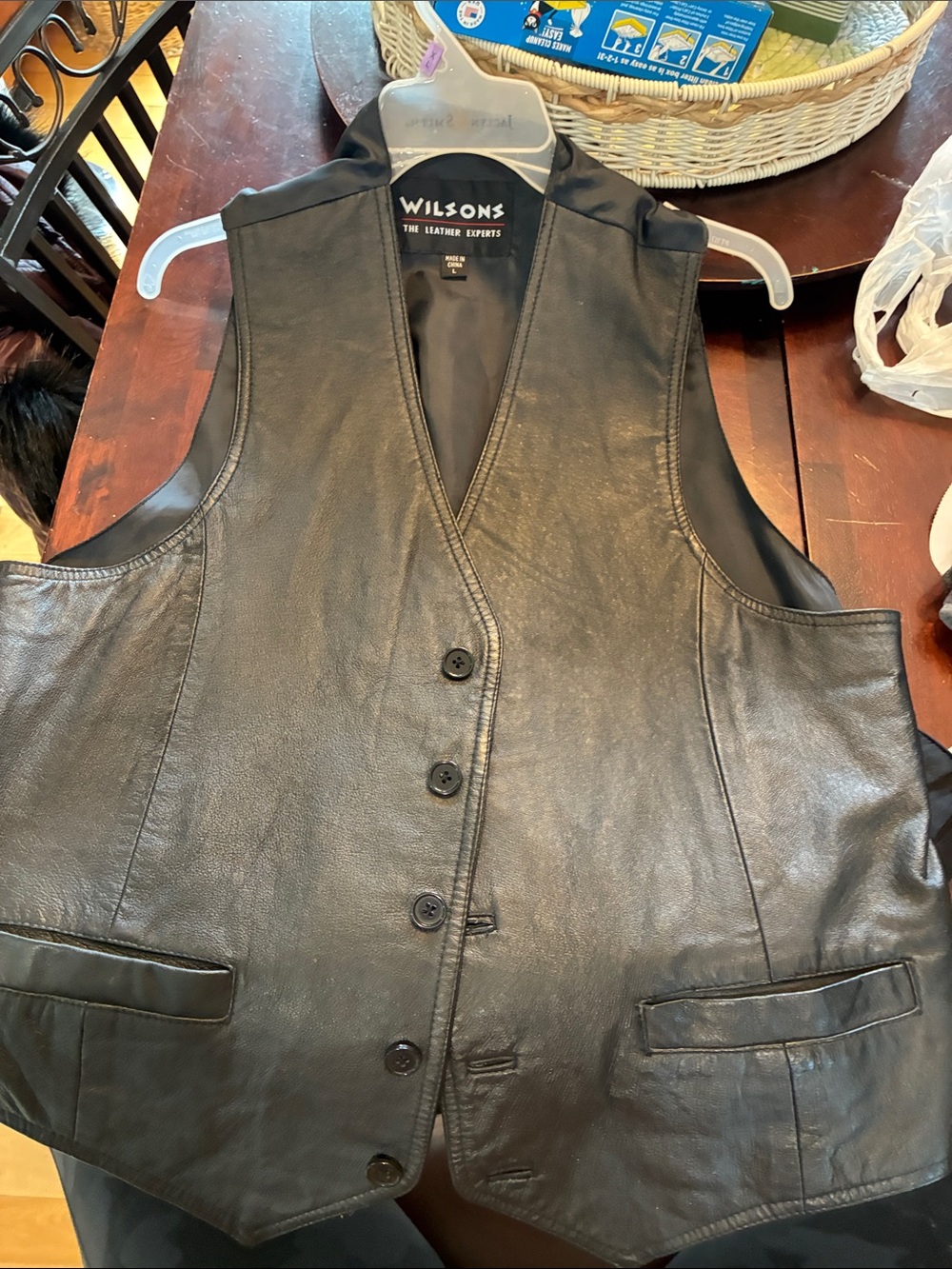 Wilson's Black Leather Vest - Classic Button Front